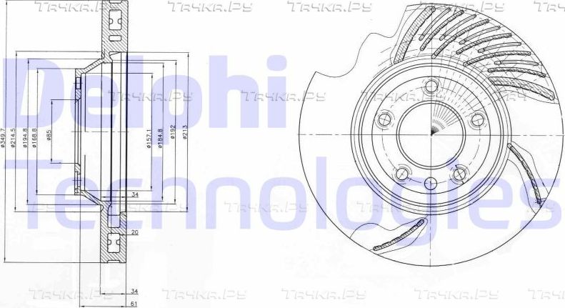 Тормозной диск Delphi передний правый для Volkswagen Touareg I 2002-2010. Артикул BG9950
