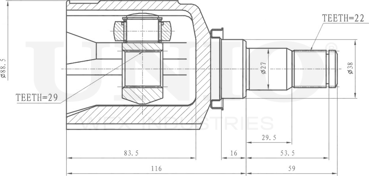 ШРУС внутренний (Unio). Артикул CVJ-30073