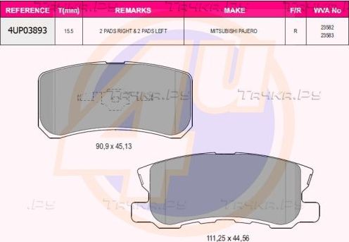 Тормозные колодки 4U задние для Lancia Flavia I 2012-2014. Артикул 4UP03893