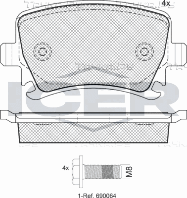 Тормозные колодки Icer задние для SEAT Leon III 2012-2026. Артикул 181600-703