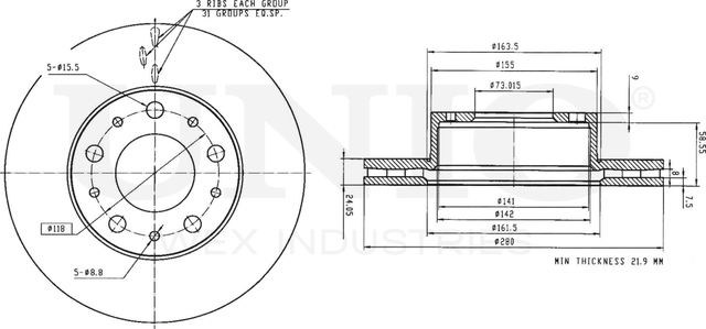 Диск тормозной (Unio). Артикул BRD-20060