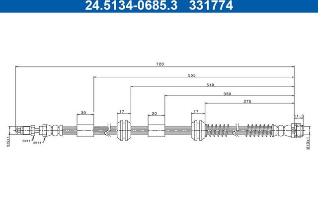 Тормозной шланг ATE. Артикул 24.5134-0685.3