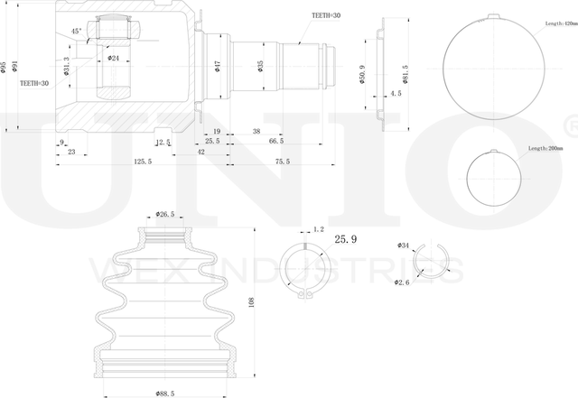 ШРУС внутренний (Unio). Артикул CVJ-30094