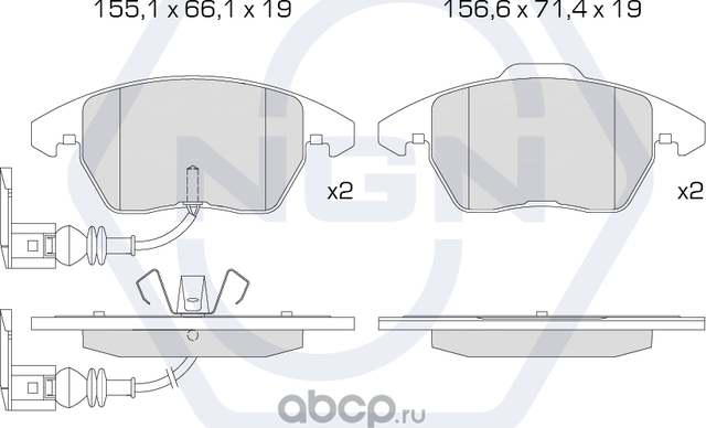 Колодки тормозные керамические, передние (NGN). Артикул 3501944