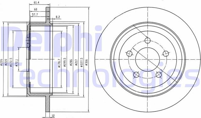 Тормозной диск Delphi задний для Dodge Nitro 2006-2012. Артикул BG4159