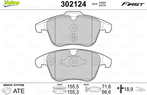 Тормозные колодки Valeo First. Артикул 302124