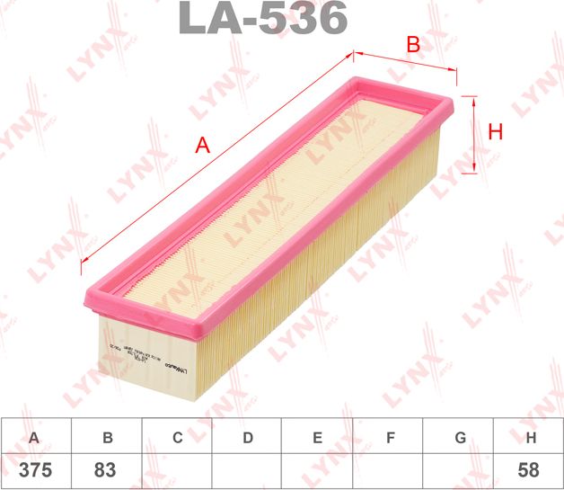 Воздушный фильтр LYNXauto для Nissan Kubistar X76 2003-2026. Артикул LA-536