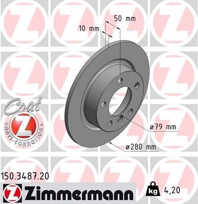 Тормозной диск Zimmermann Coat Z задний для MINI Paceman R61 2012-2016. Артикул 150.3487.20