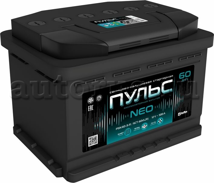 Аккумулятор ПУЛЬС 60 А/ч обратная R+ 242x175x190 EN500 А. Артикул PS 60-3-R