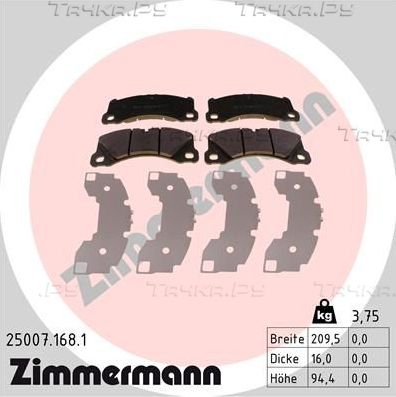 Тормозные колодки Zimmermann передние для Porsche Macan I 2014-2026. Артикул 25007.168.1