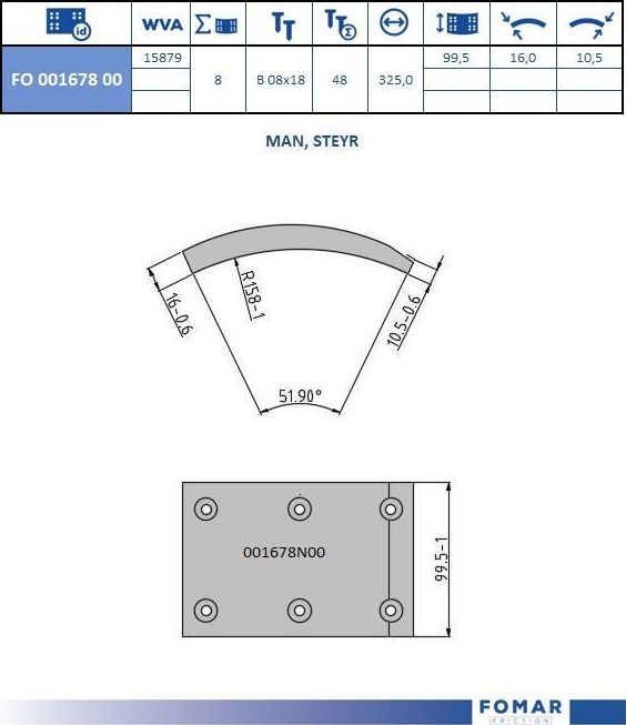 Тормозные накладки Fomar. Артикул FO 001678 00
