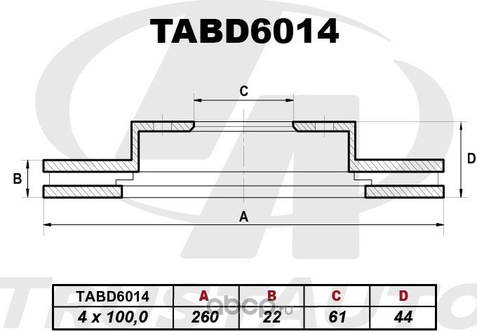 Тормозной диск () (Trustauto). Артикул TABD6014