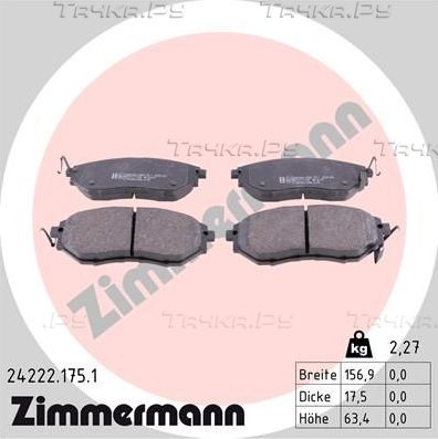 Тормозные колодки Zimmermann передние для Subaru Outback V 2015-2019. Артикул 24222.175.1