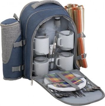 Набор Helios для пикника на 4 персоны, Синий/серый. Артикул HS-904 (4)