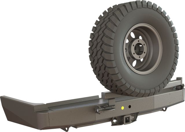 Бампер силовой задний STC для Toyota Land Cruiser 80 1990-1997 с квадратом под фаркоп, кронштейном крепления запасного колеса по центру и кронштейном крепления гос номера. Артикул STC-TLC80-BR-C1