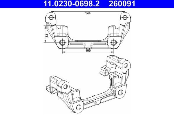 Скоба тормозного суппорта ATE задняя для Volvo V40 Cross Country I 2012-2019. Артикул 11.0230-0698.2