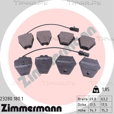 Тормозные колодки Zimmermann передние для Audi S4 I (B5) 1997-2001. Артикул 23280.180.1