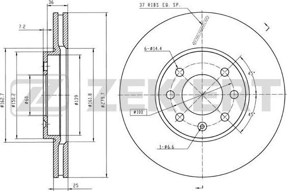 Тормозной диск Zekkert. Артикул BS-5307B