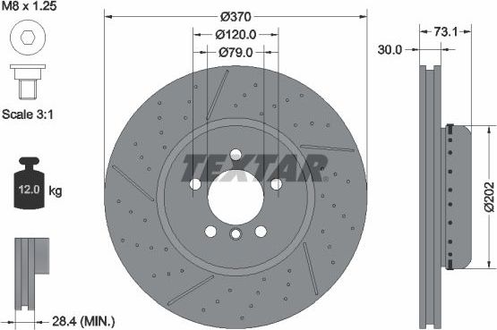 Тормозной диск Textar Pro+ передний для BMW 3 VI (F3x) 2011-2026. Артикул 92265425