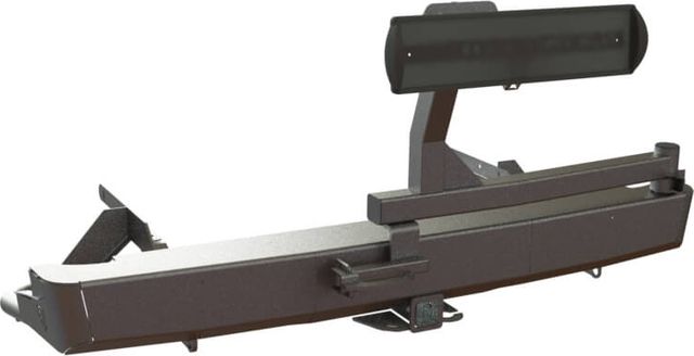 Бампер силовой STC задний для Toyota Hilux VI 1997-2004 с квадратом под фаркоп, калиткой по центру и кронштейном крепления гос номера. Артикул STC-TH97-BR-C1