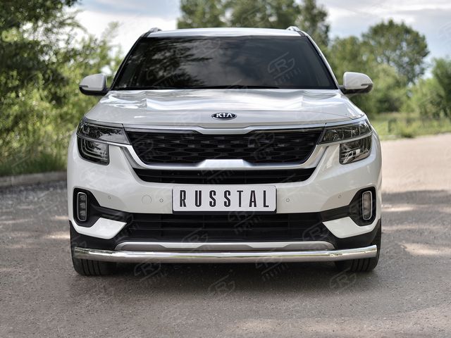 Защита RusStal переднего бампера d63 (секции) для Kia Seltos 2020-2026. Артикул KSLZ-003412