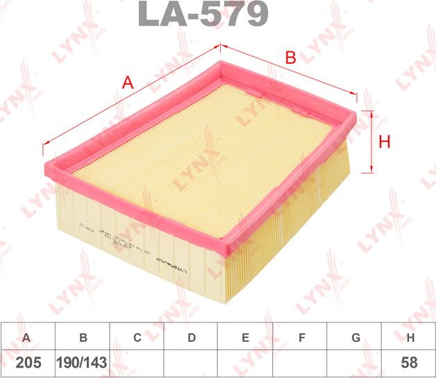 Воздушный фильтр LYNXauto. Артикул LA-579