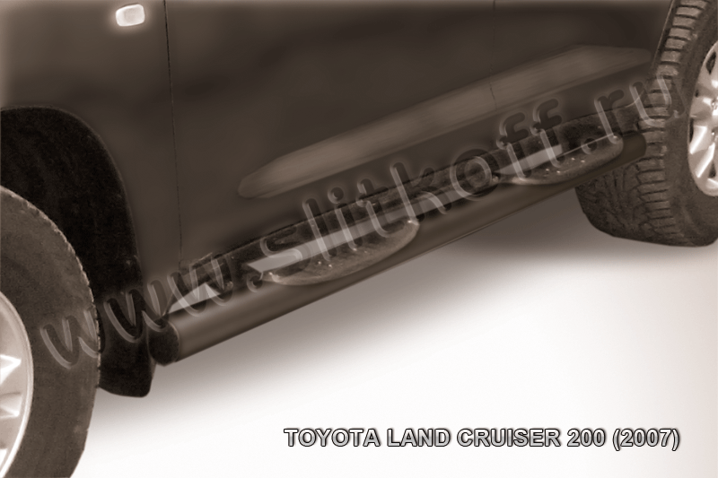 Пороги Slitkoff труба d76 с проступями ЧЕРНЫЕ матовые для Toyota Land Cruiser 200 2007-2012. Артикул TLC2-015B