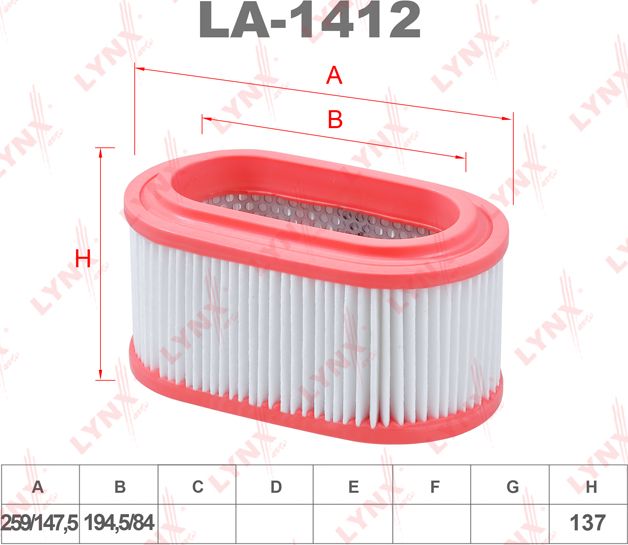 Воздушный фильтр LYNXauto. Артикул LA-1412