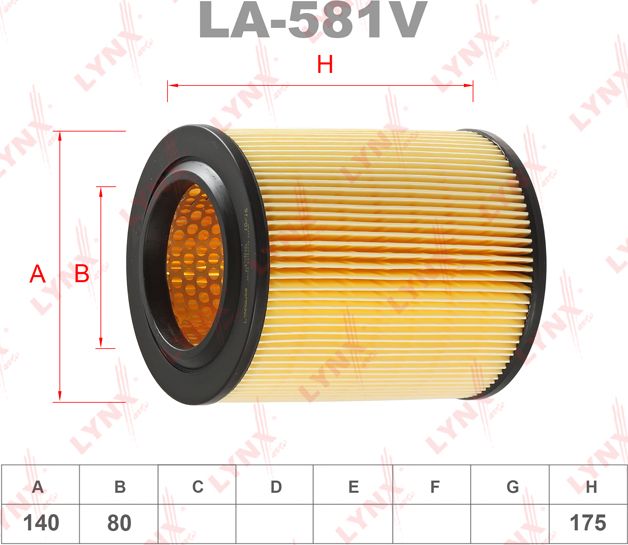Воздушный фильтр LYNXauto (бумага). Артикул LA-581V