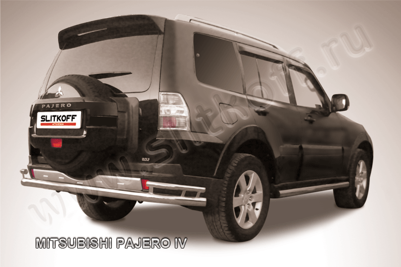 Защита Slitkoff заднего бампера d76/42 двойная для Mitsubishi Pajero IV 2011-2026. Артикул MPJ015