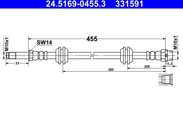 Тормозной шланг ATE задний для MINI Cabrio III (F57) 2015-2026. Артикул 24.5169-0455.3