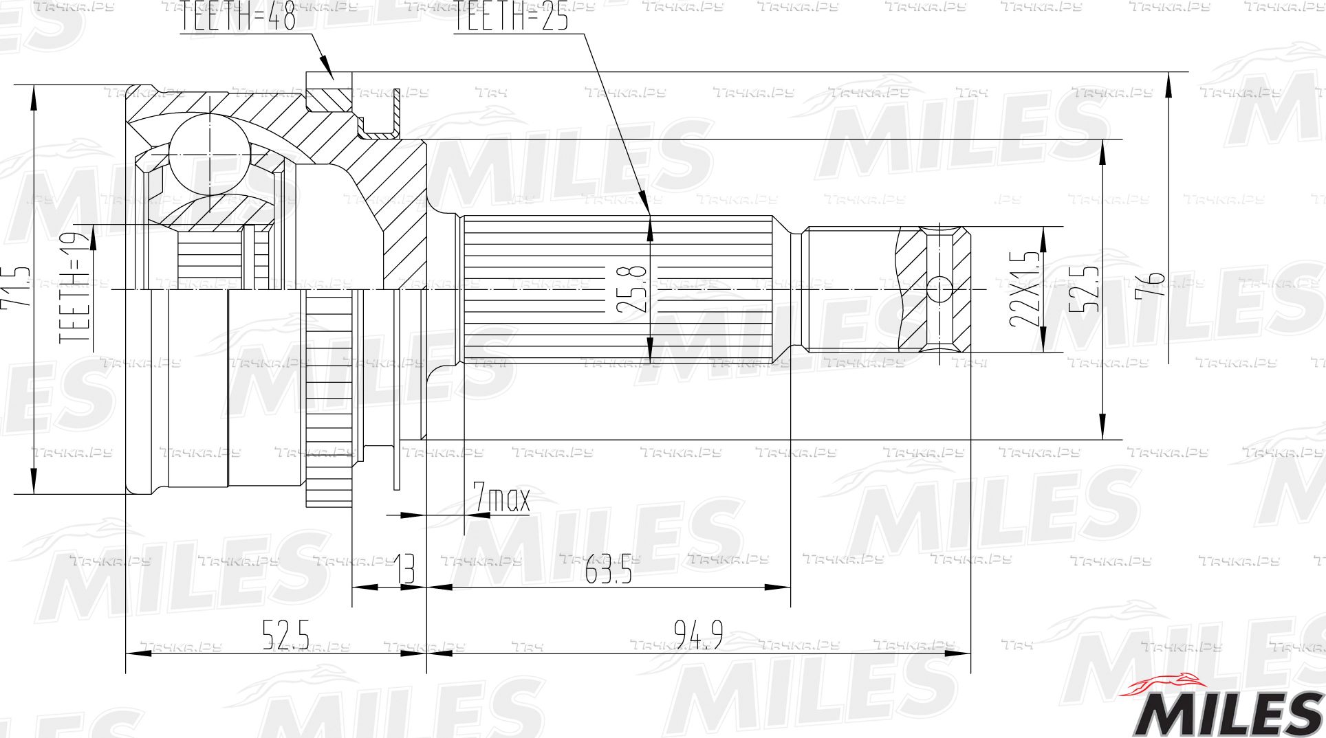 Шрус наружный (граната) Miles. Артикул GA20601