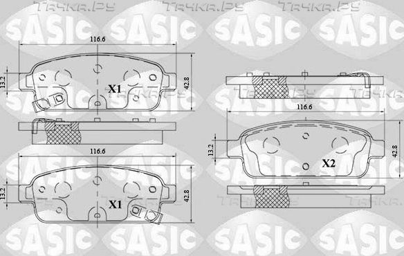 Тормозные колодки Sasic задние для Chevrolet Aveo II 2011-2015. Артикул 6216153