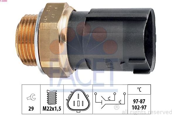 Термовыключатель, вентилятор радиатора VW Golf IV 96- Facet Made in Italy - OE Equivalent. Артикул 7.5690