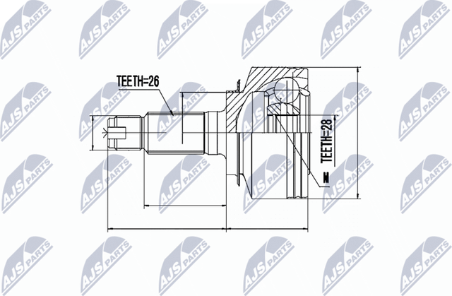 Шрус внутренний (граната) NTY передний для Honda Jazz I 2002-2008. Артикул NPZ-HD-039