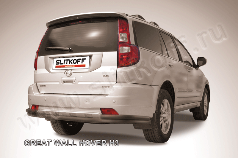 Защита Slitkoff заднего бампера d57/42 двойная длинная ЧЕРНАЯ матовая для Great Wall Hover H3 2010-2014. Артикул GWHN-H3-011B