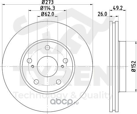 Тормозной диск (Tyren). Артикул TYR1022461