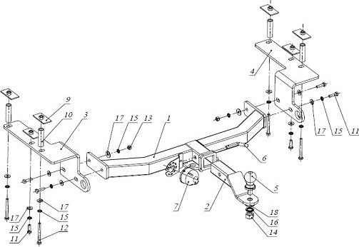 Фаркоп Bizon для SsangYong Actyon Sports 2006-2011 с накладкой из нержавеющей стали. Быстросъемный крюк. Артикул FA 0597-E(N)
