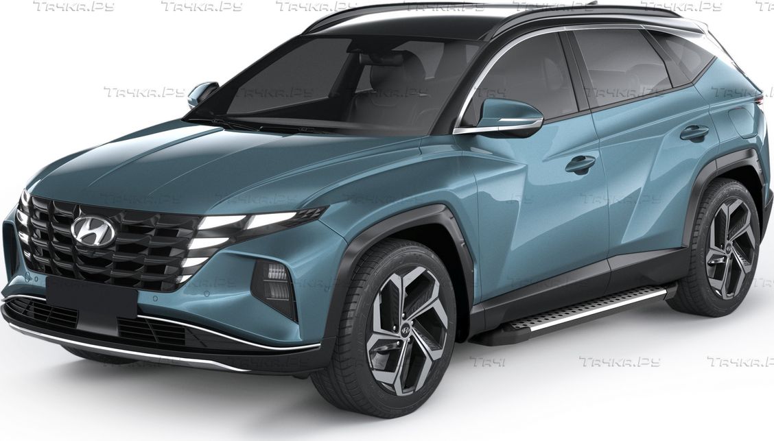 Пороги алюминиевые Rival Bmw-Style круг для Hyundai Santa Fe IV рестайлинг 2021-2026. Артикул D180AL.2313.1