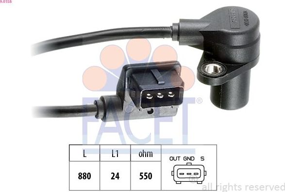 Датчик положения коленвала Facet Made in Italy - OE Equivalent. Артикул 9.0158