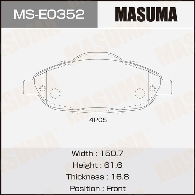 Колодки дисковые MASUMA, PN0450 front (1/12) Masuma. Артикул MSE0352