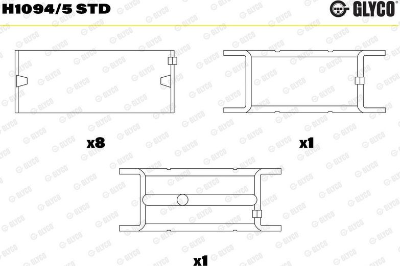 Вкладыши коренные Glyco для Renault Safrane I 1992-1995. Артикул H1094/5 STD