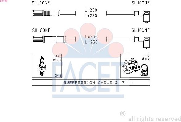 Высоковольтные провода (провода зажигания) (комплект) Facet Made in Italy - OE Equivalent. Артикул 4.7170