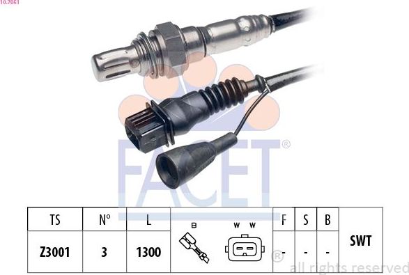Лямбда-зонд (кислородный датчик) Facet Made in Italy - OE Equivalent. Артикул 10.7051