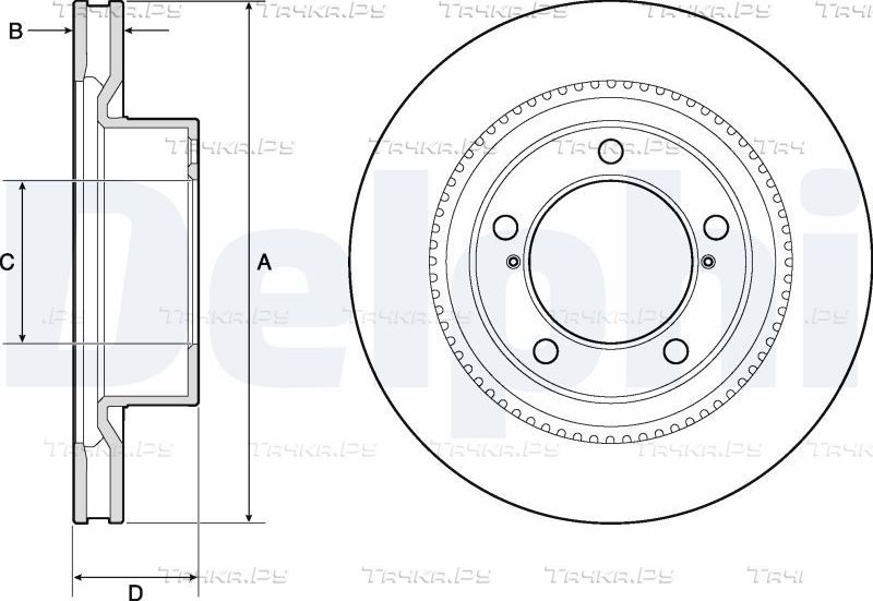 Тормозной диск Delphi для Toyota Land Cruiser 200 2007-2020. Артикул BG9131