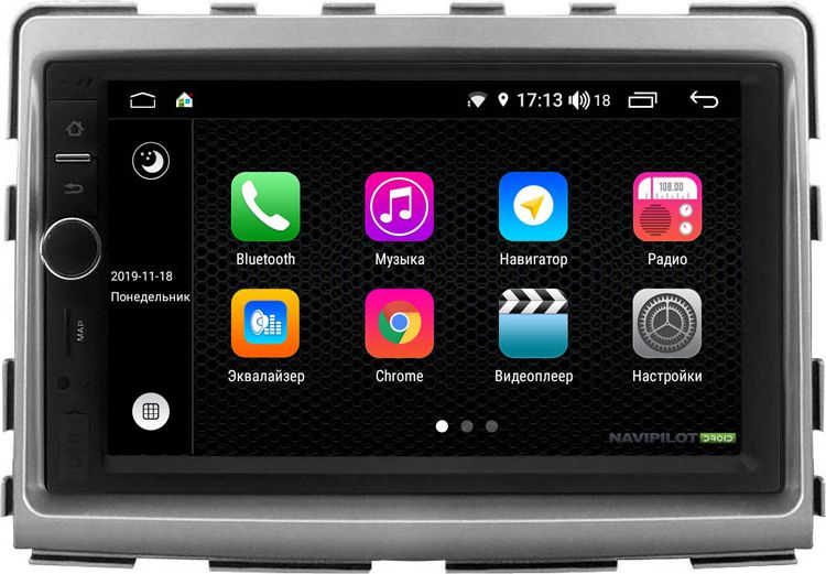 Установочный комплект: головное устройство NaviPilot 2DIN с экраном 7" Android 9, DSP, аппаратные кнопки, энкодер для SsangYong Stavic 2013-2026. Артикул NPD9L-WR-837-07 Stavic