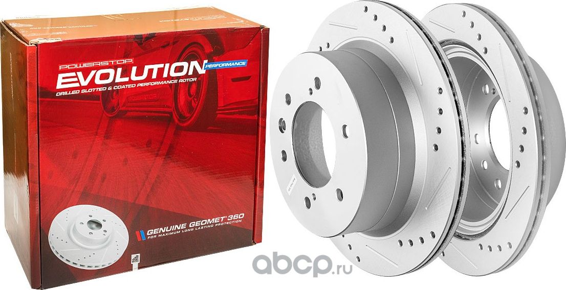 Задний тормозной диск Evolution с перфорацией и насечками, в покрытии GEOMET Pow (Powerstop). Артикул CBR6519