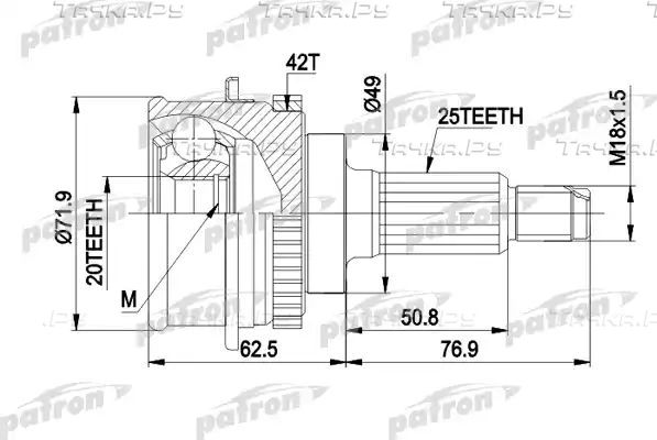 Шрус наружный (граната) Patron передний для Suzuki Baleno I 1998-2002. Артикул PCV3538