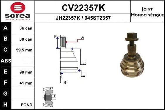 Шрус наружный (граната) EAI передний для Volkswagen Eos I 2006-2015. Артикул CV22357K