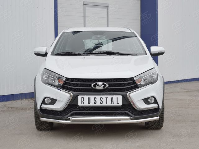 Защита RusStal переднего бампера d42 секции-d42 дуга для Lada Vesta SW Cross 2017-2025. Артикул LVZ-002845